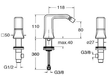 ITALY CRIIT357 - 3 hole countertop bidet mixer with swivel spout by CRISTINA Rubinetterie - view 3